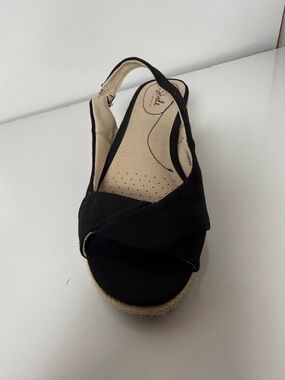 LifeStride Wedge Sandals Black Wide Comfort Espadrille 7.5W